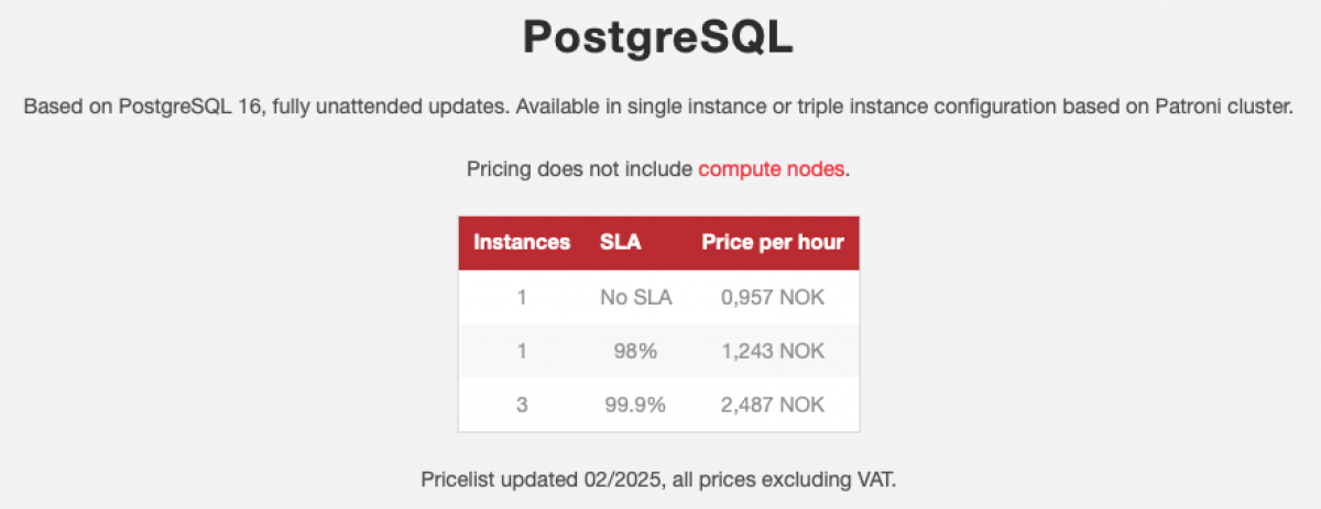 PostgreSQL pricing