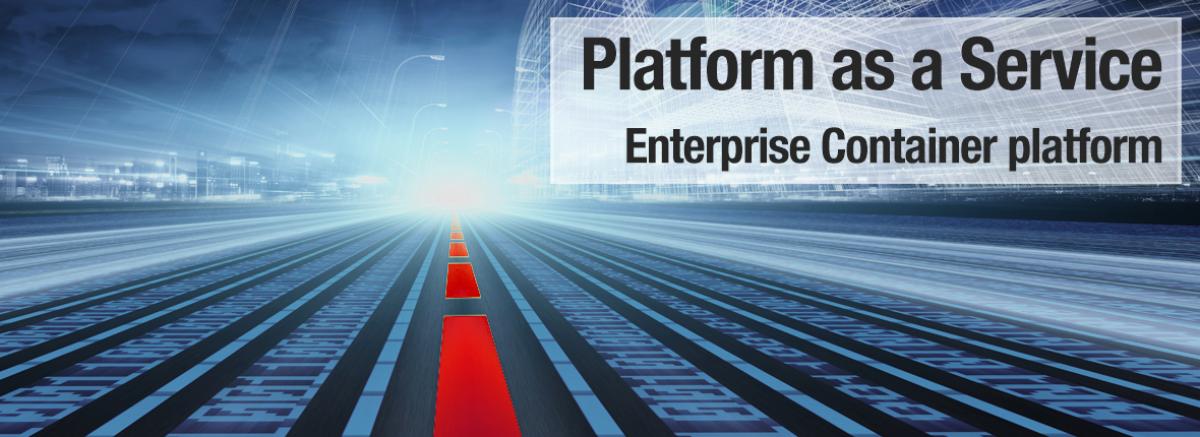 empty road with red lines and a text that says "platform as a service - enterprise container platform"